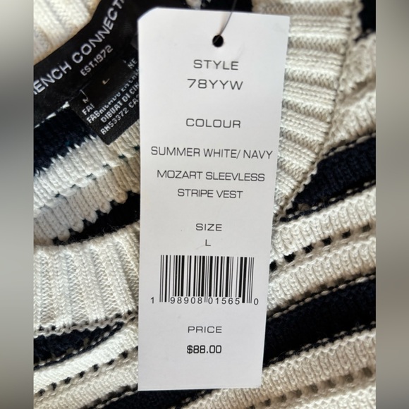 NWT French Connection Mozart Stripe Sleeveless Cotton Sweater Vest sz L - Picture 4 of 8